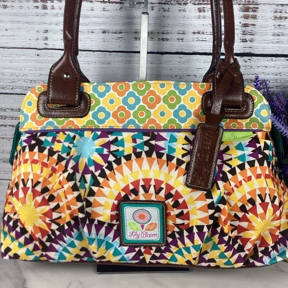 LILY BLOOM BRIGHT FLORAL MULTICOLOR HAND SHOULDER BAG SPRING SUMMER PURSE GUC - Picture 3 of 10